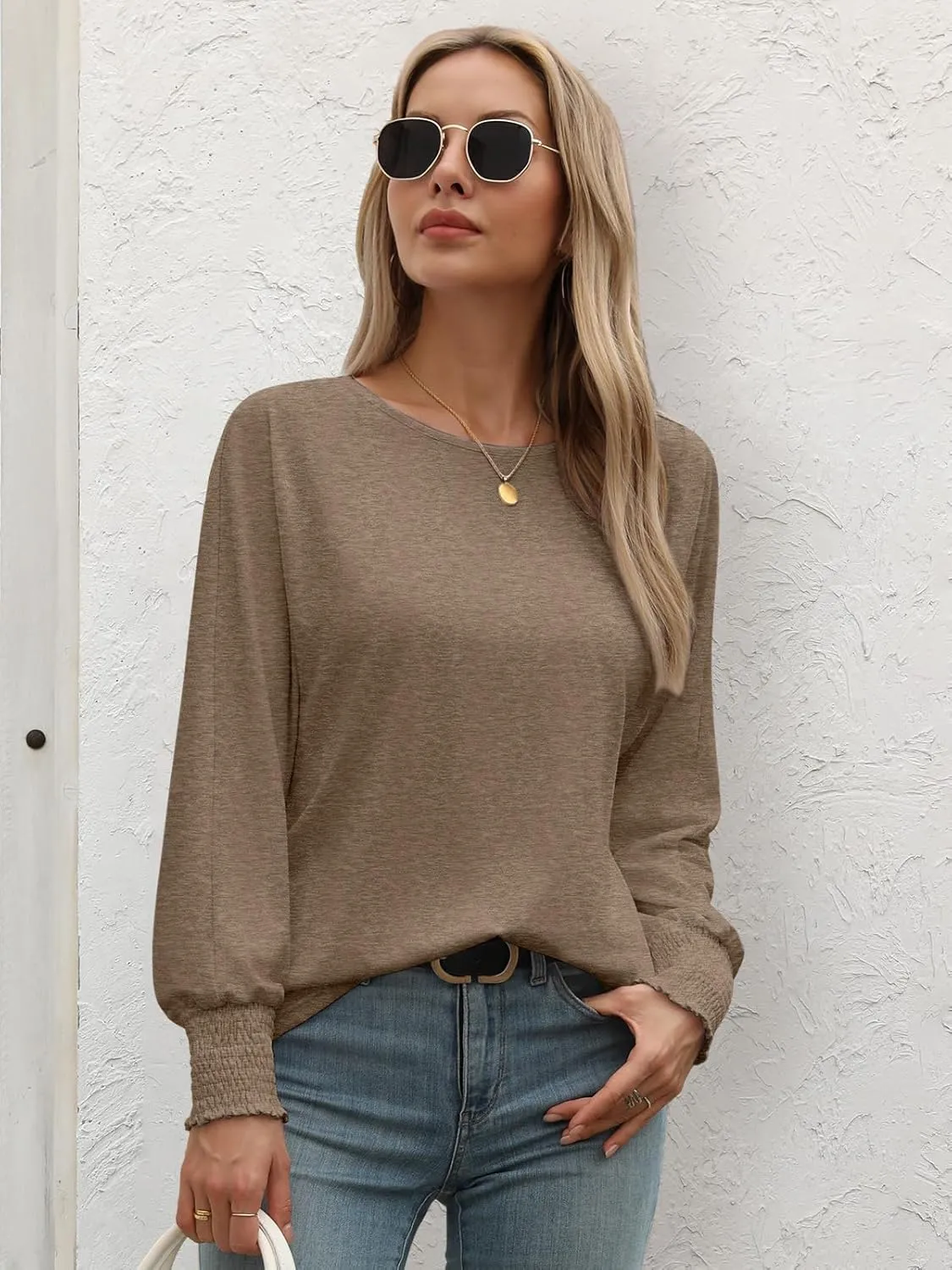 ATHMILE Long Sleeve Tops for Women 2025 Spring Fashion T Shirts for Women Crewneck Casual Loose Shirts Basic Tee