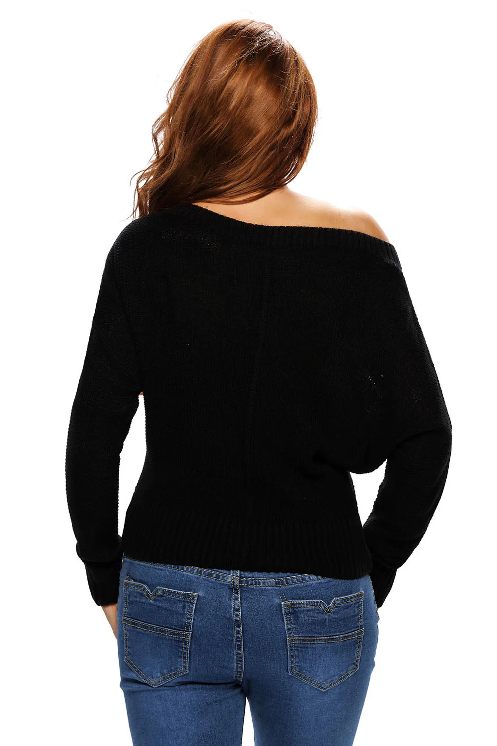 Black Off Shoulder Lightweight Chunky Sweater