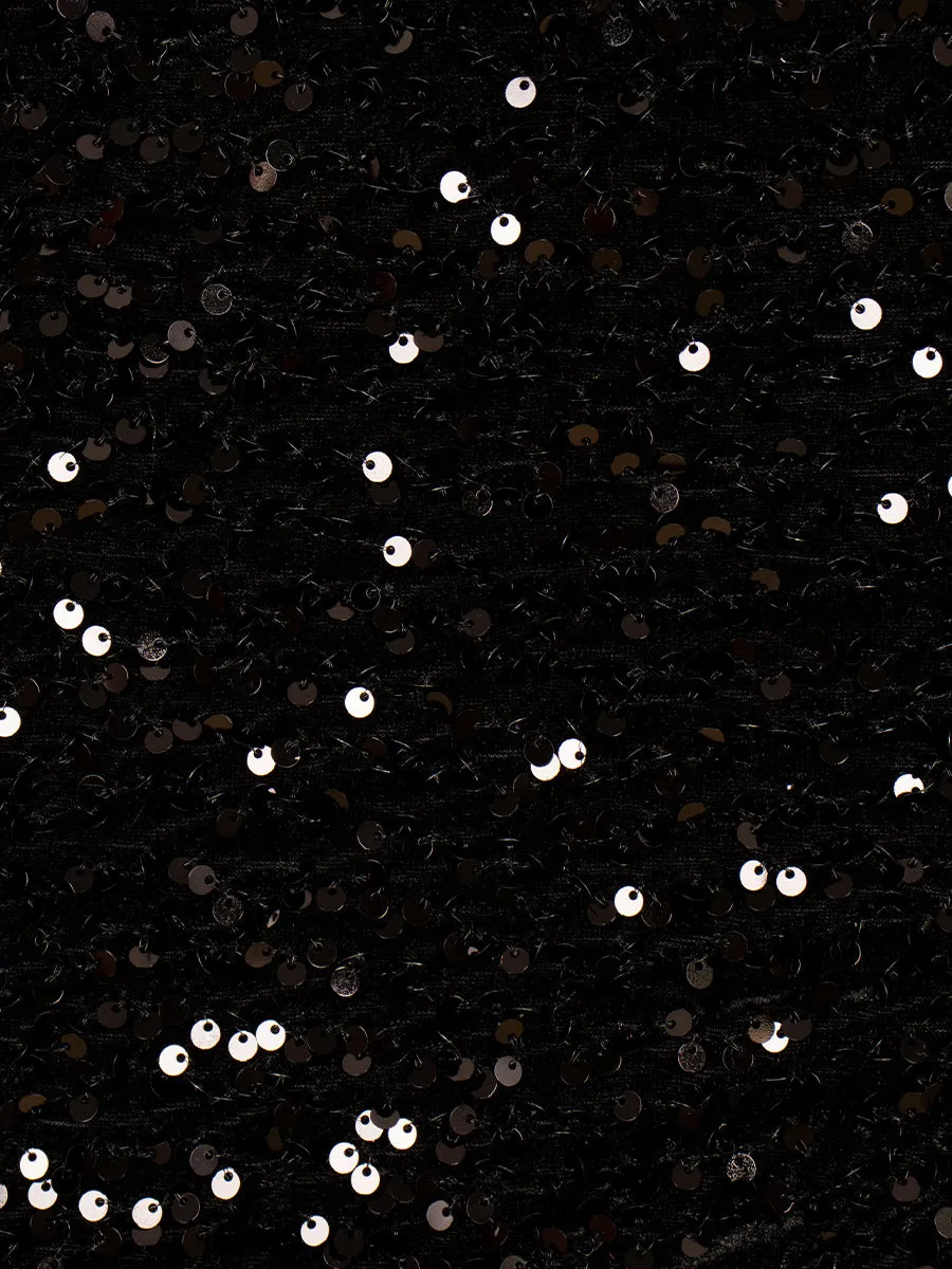 Black Sequin Party Dress with Chain