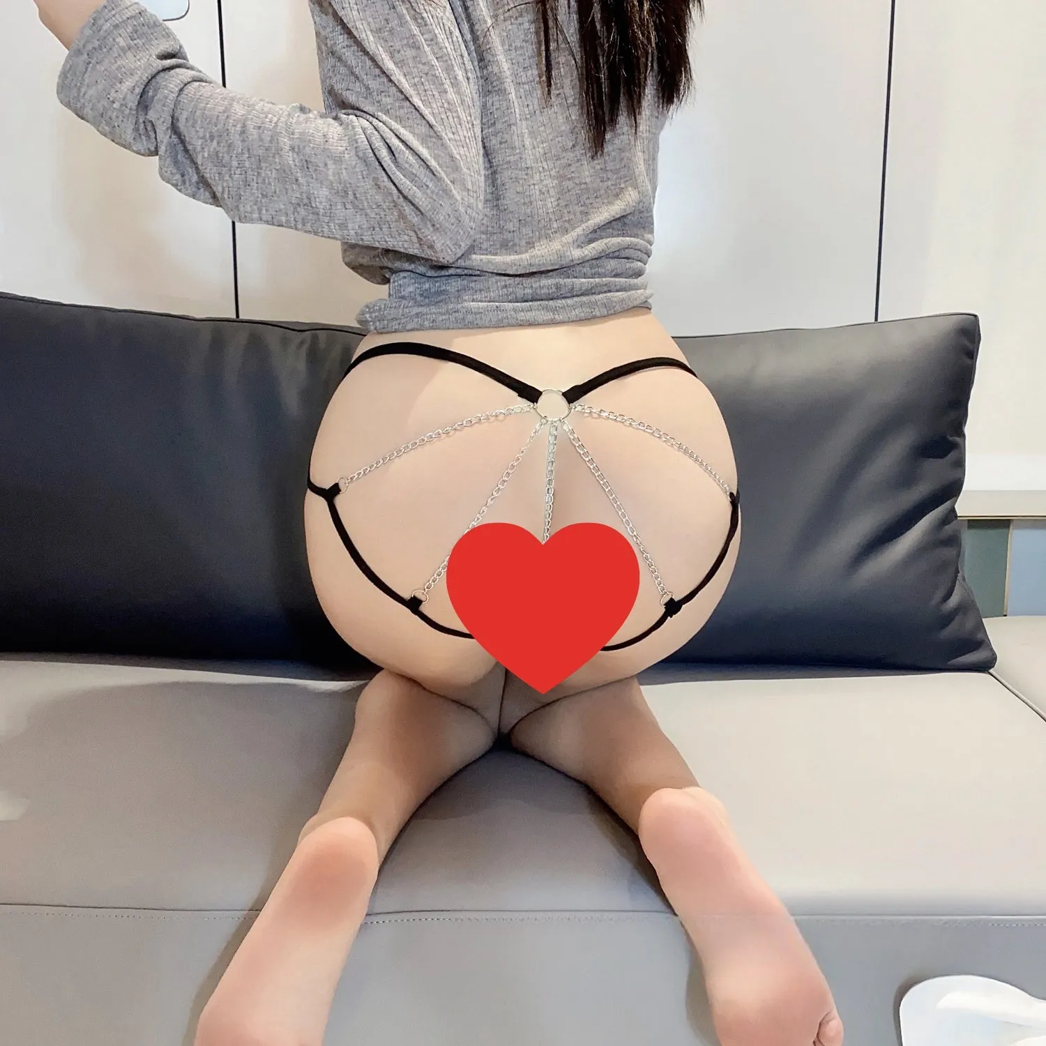 Chain-strap crotchless panties