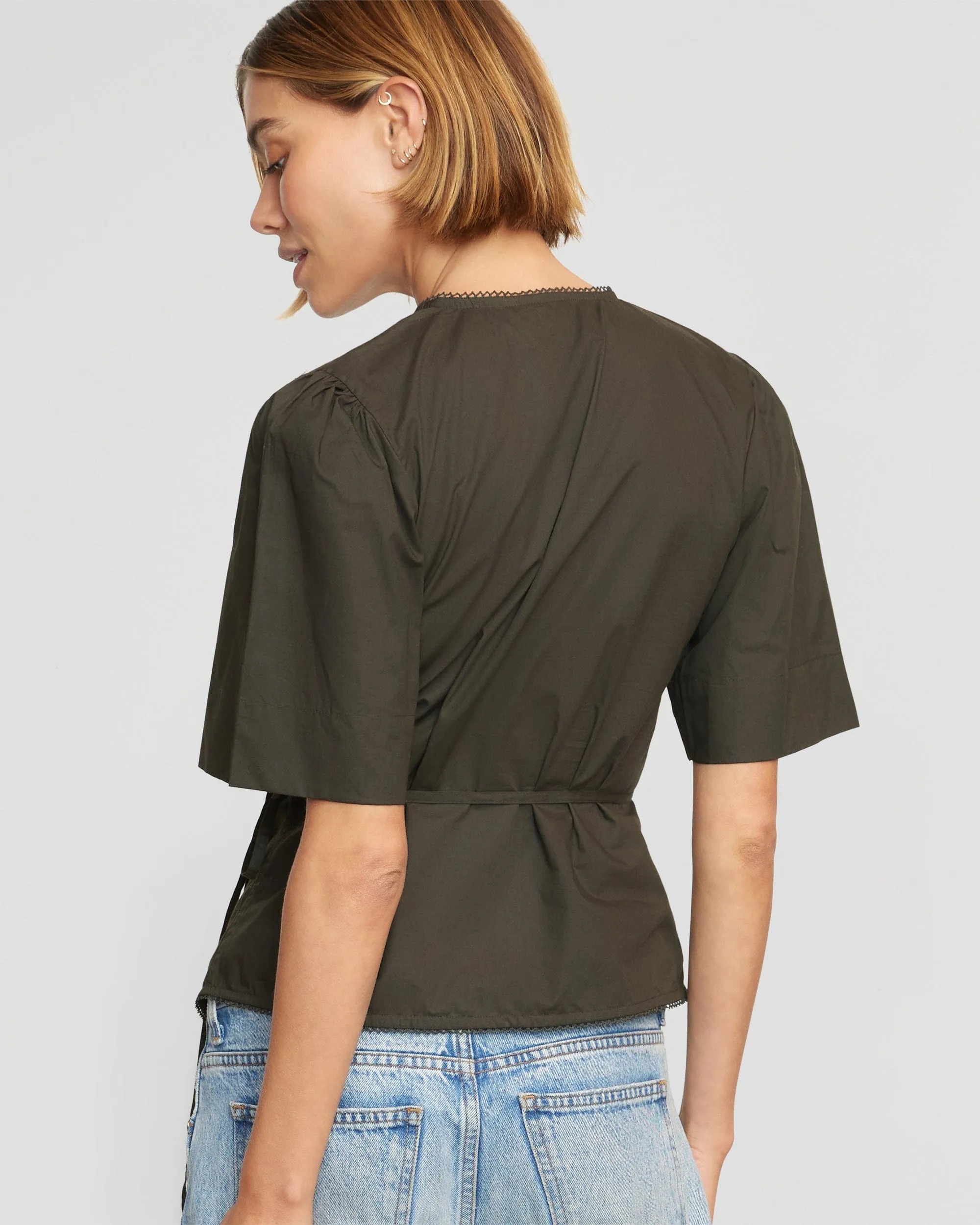 Chidi Structured Short-Sleeve Wrap Blouse