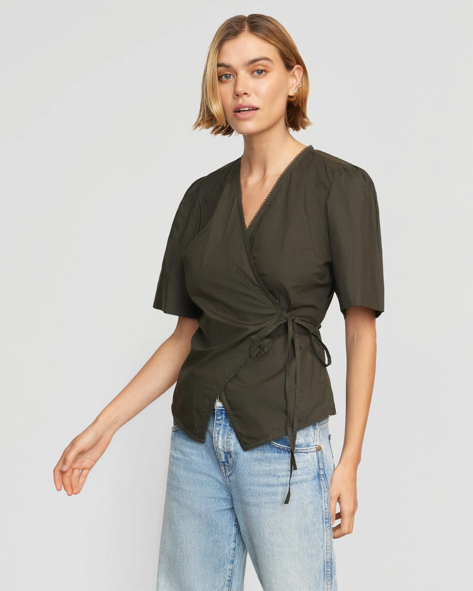 Chidi Structured Short-Sleeve Wrap Blouse