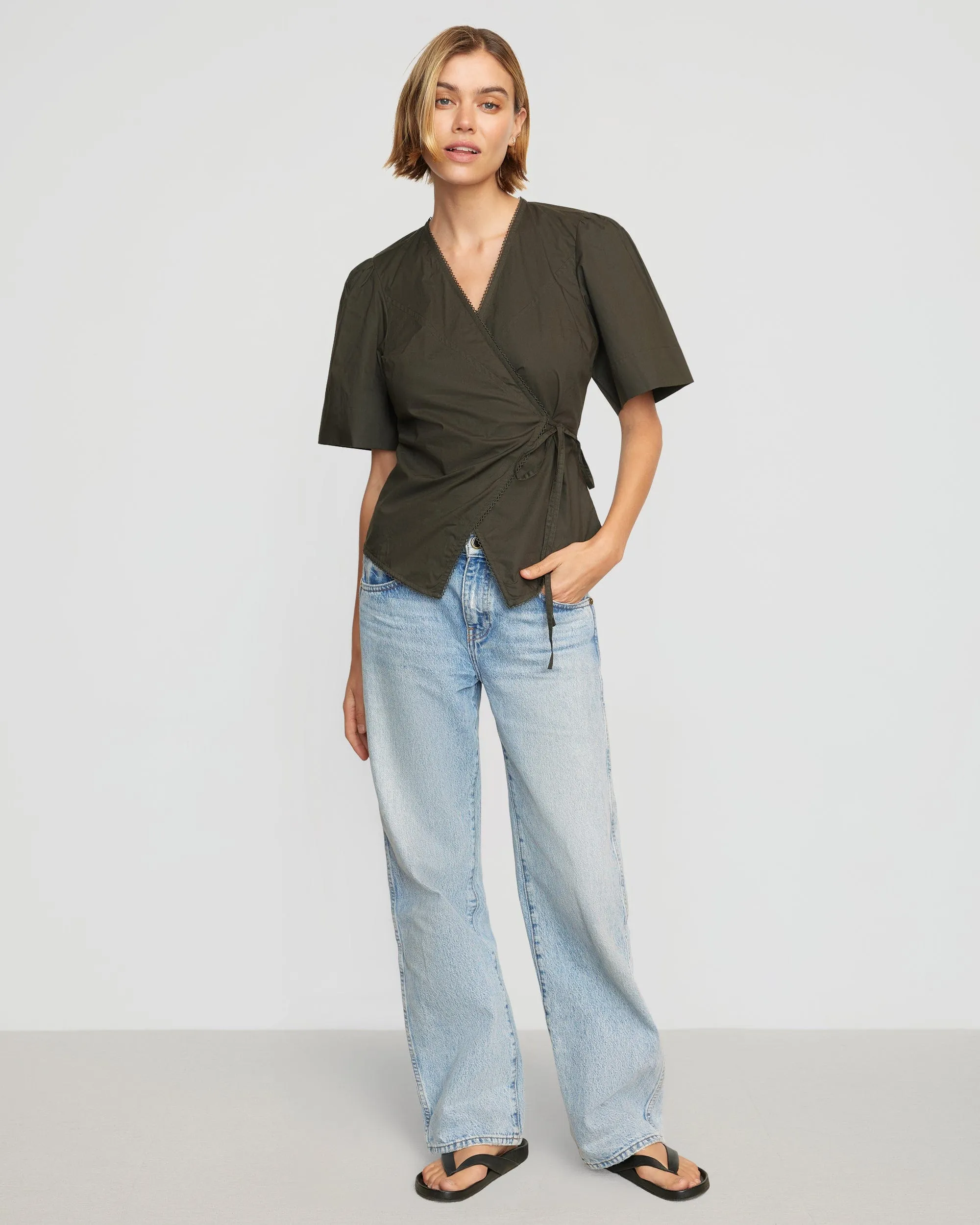 Chidi Structured Short-Sleeve Wrap Blouse
