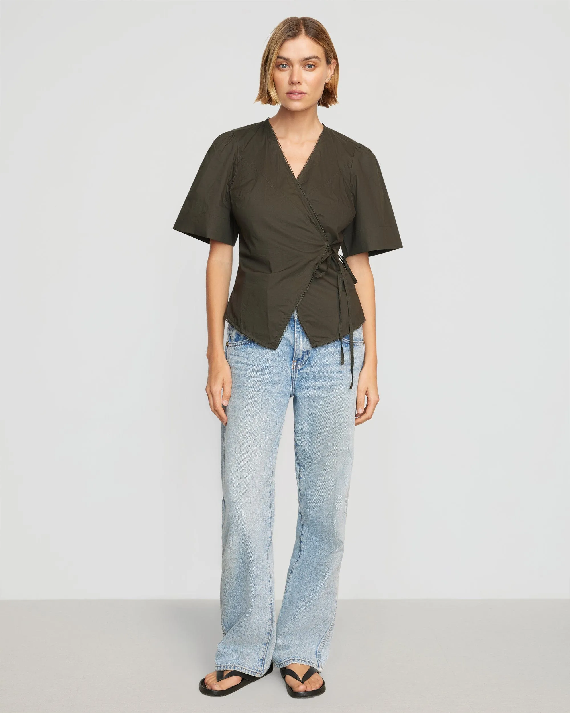 Chidi Structured Short-Sleeve Wrap Blouse