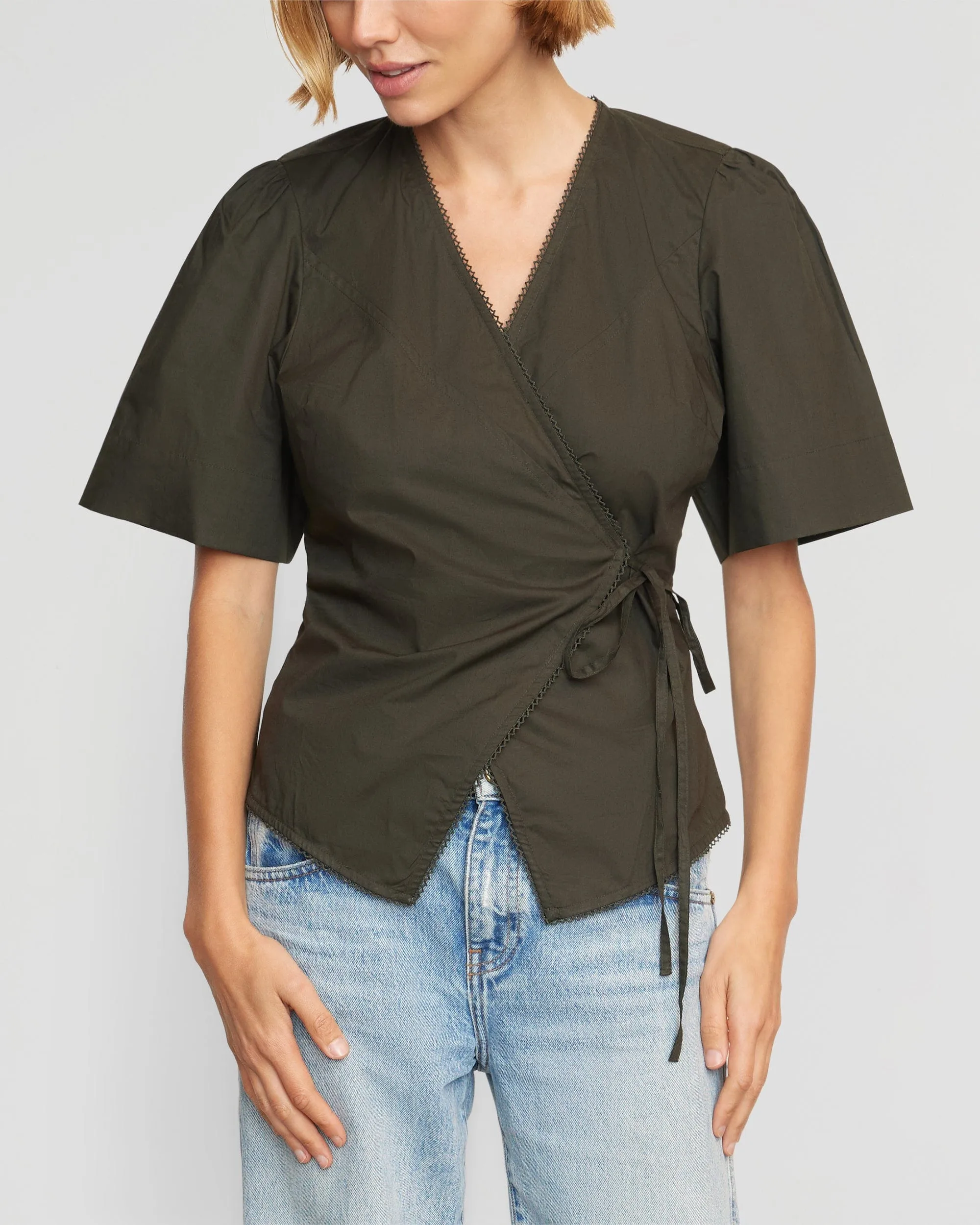 Chidi Structured Short-Sleeve Wrap Blouse