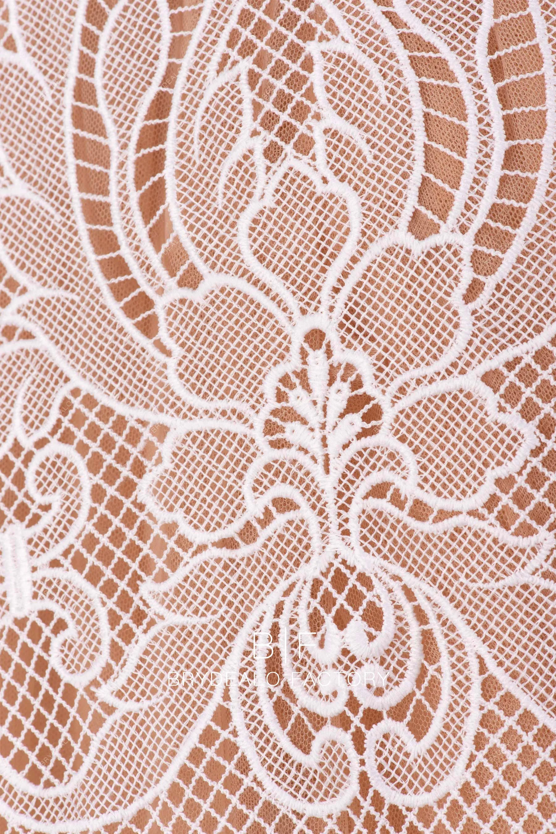 Designer Symmetrical Geometry Pattern Chemical Lace Fabric