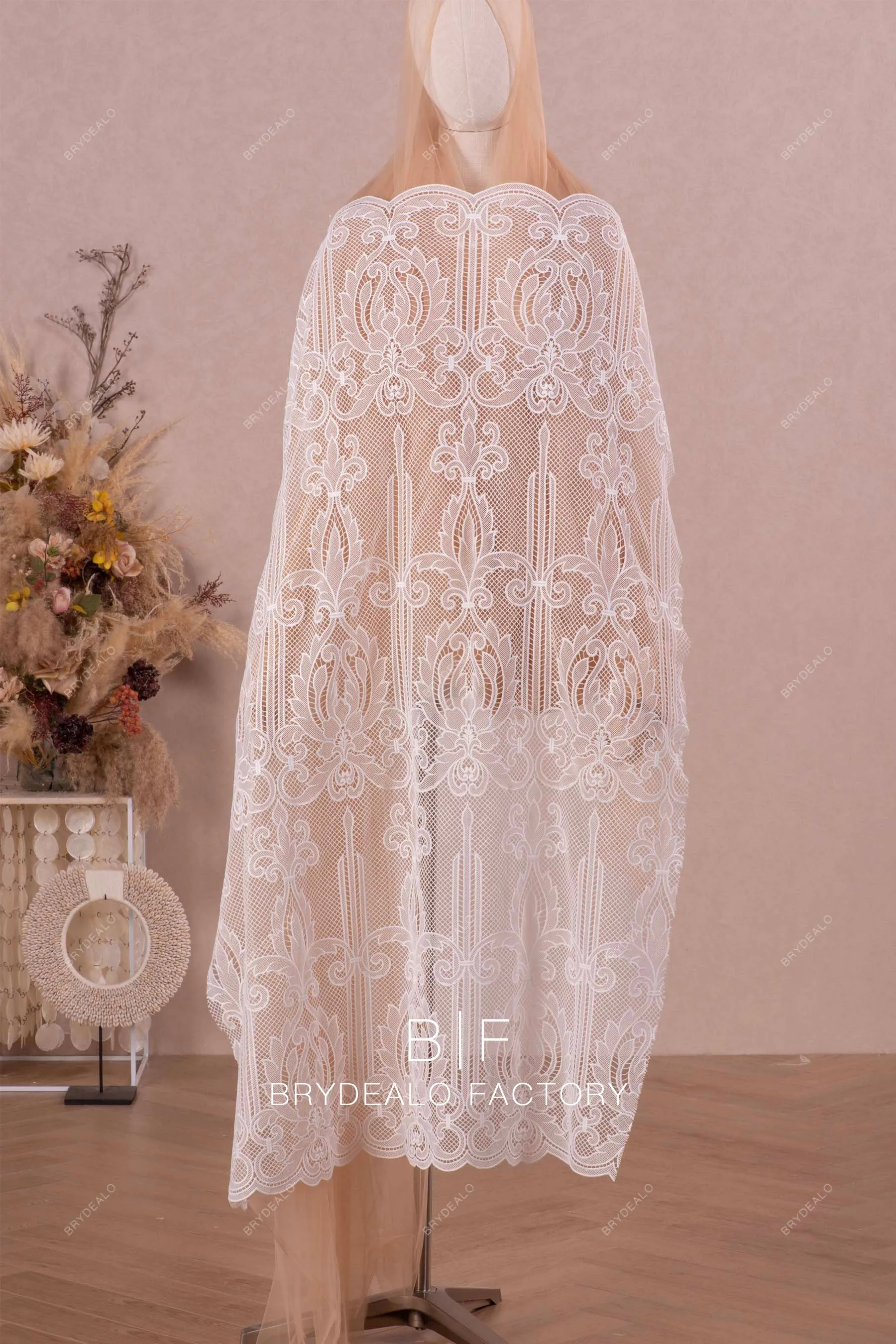 Designer Symmetrical Geometry Pattern Chemical Lace Fabric