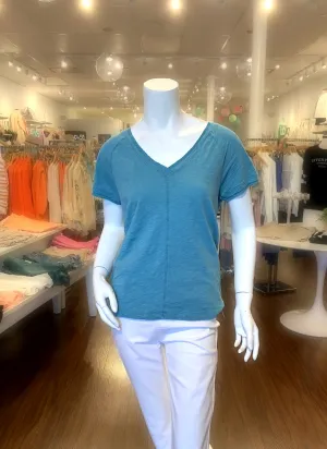 Double V-Neck Rib Mix Tee - Surf