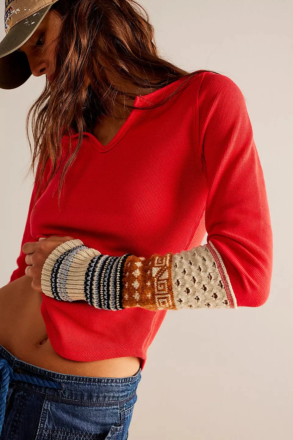 Free People We The Free Cozy Craft Cuff - Red Combo