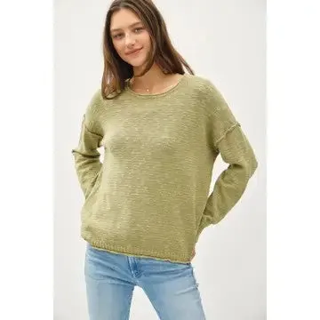 Getting Closer Moss Raw Seam Sweater