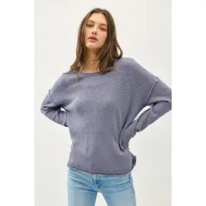 Getting Closer Slate Blue Raw Seam Sweater