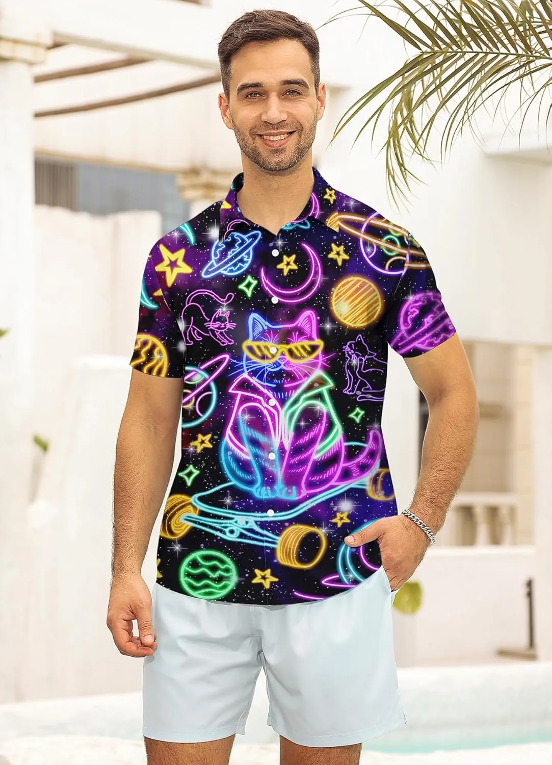 Goodstoworld Men's Novelty Hawaiian Button Down Shirts