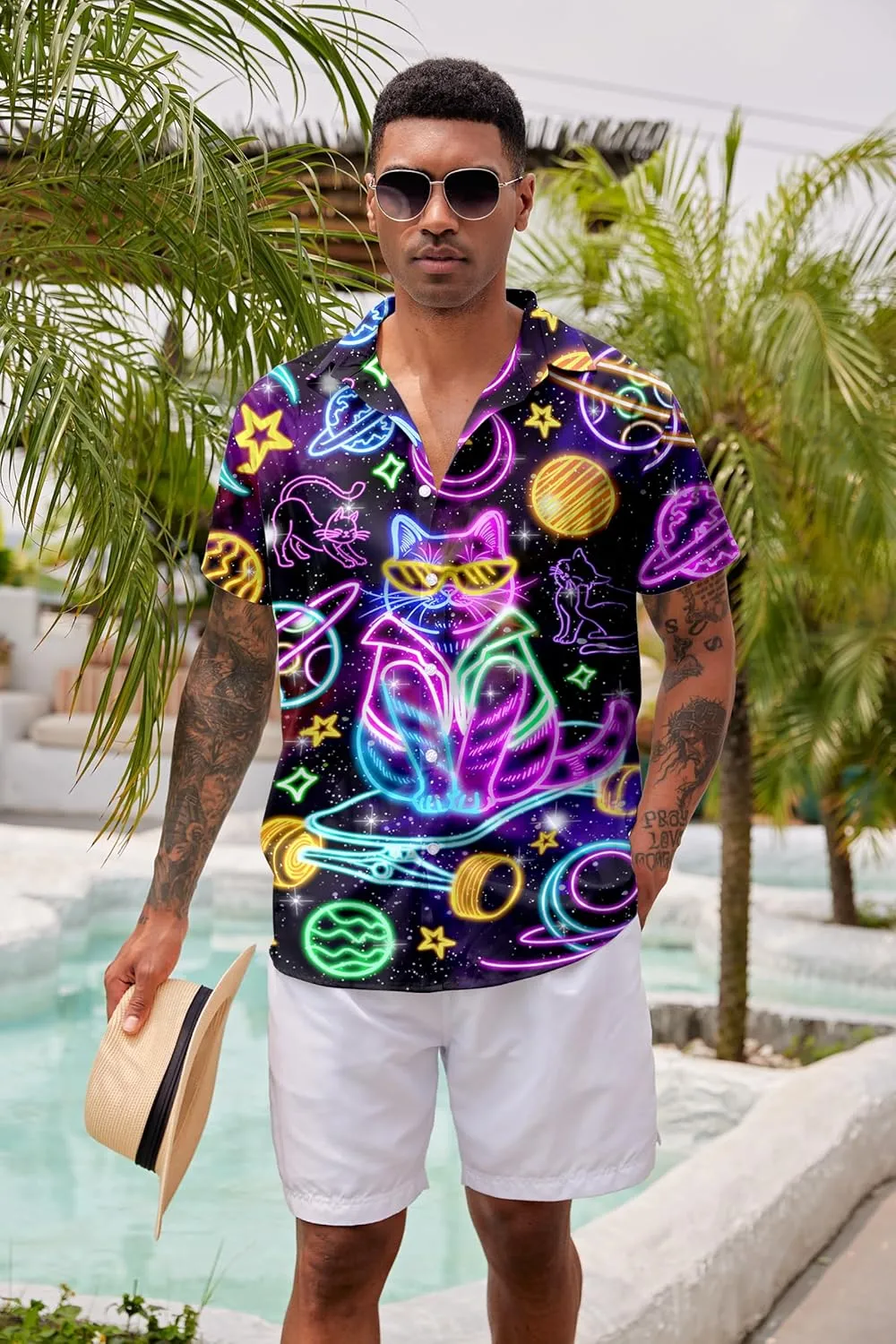 Goodstoworld Men's Novelty Hawaiian Button Down Shirts