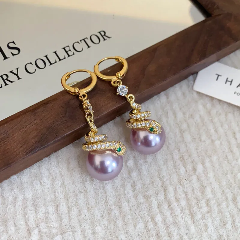 HOT SALE 49% OFFGold Plated Snake Pearl Earrings