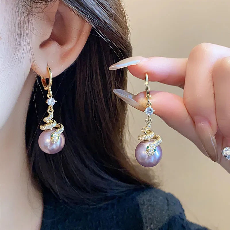 HOT SALE 49% OFFGold Plated Snake Pearl Earrings