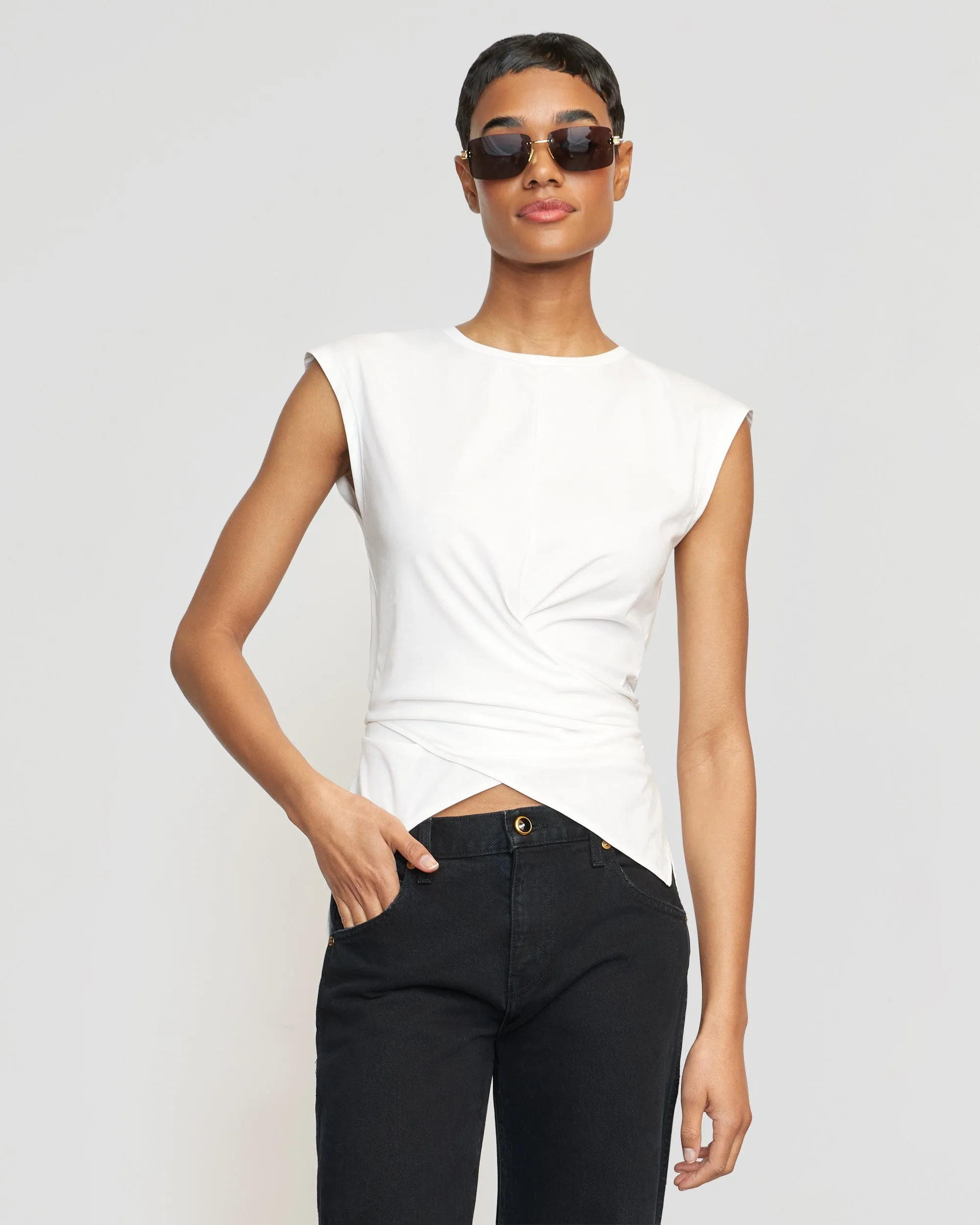 Janae Sleeveless Wrap Jersey Tee