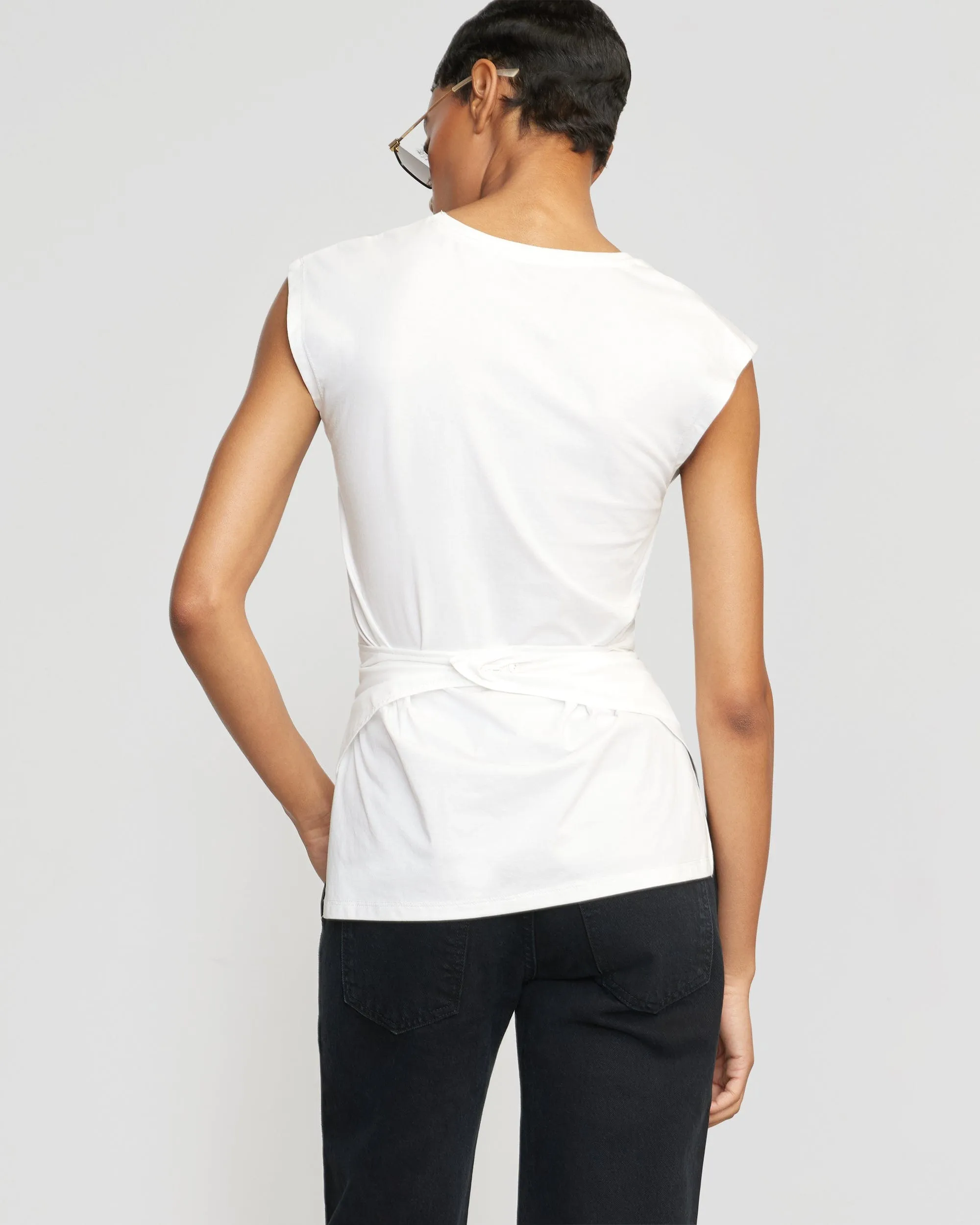 Janae Sleeveless Wrap Jersey Tee