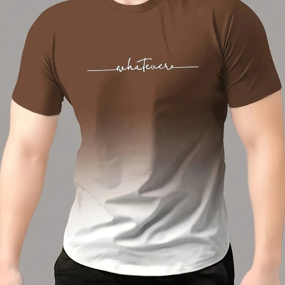 Men's T-Shirt Gradient Style "Whatever" Pattern Print Men's Comfy Chic T-shirt Short Sleeve Quick Drying Oversized Clothing Tops