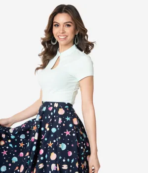 Mint Cotton Mandarin Collar Short Sleeve Top