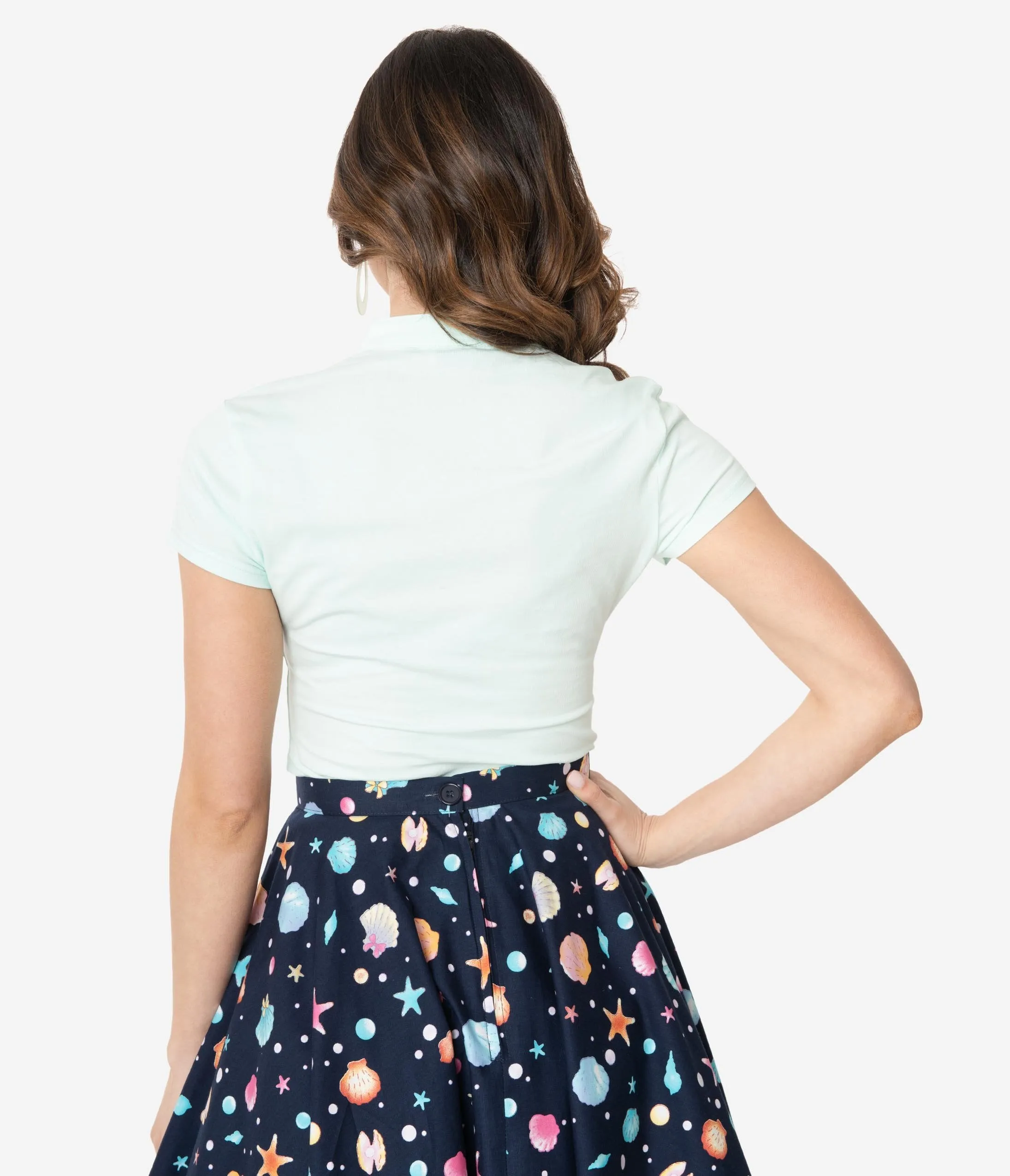 Mint Cotton Mandarin Collar Short Sleeve Top