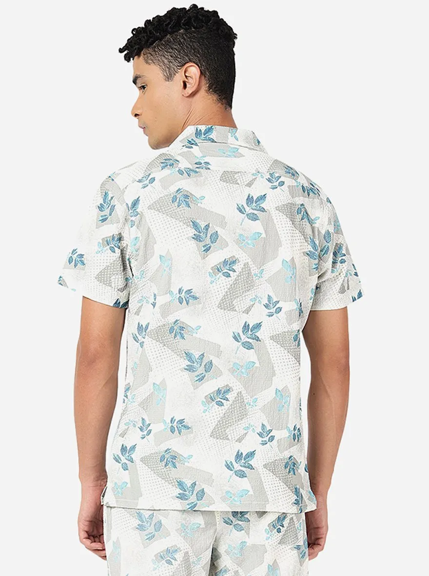 Mint Grey Printed Slim Fit Casual Shirt | JadeBlue