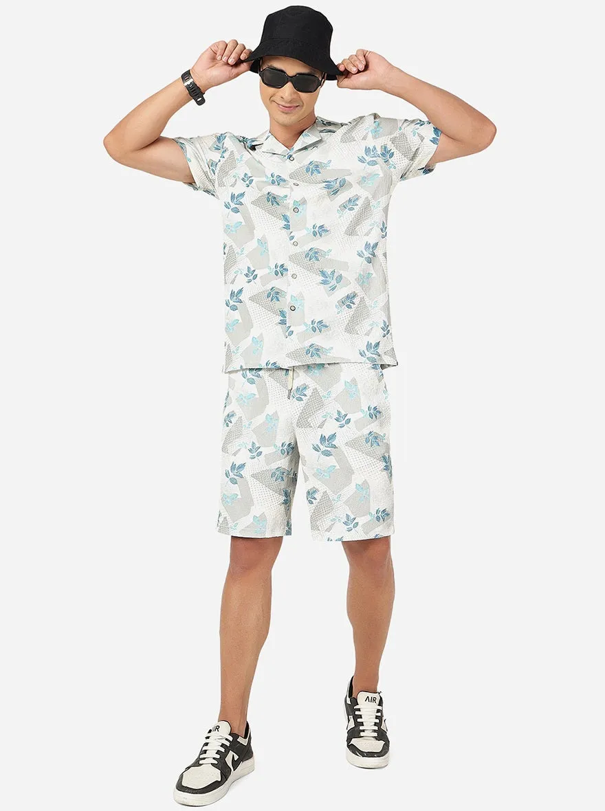 Mint Grey Printed Slim Fit Casual Shirt | JadeBlue