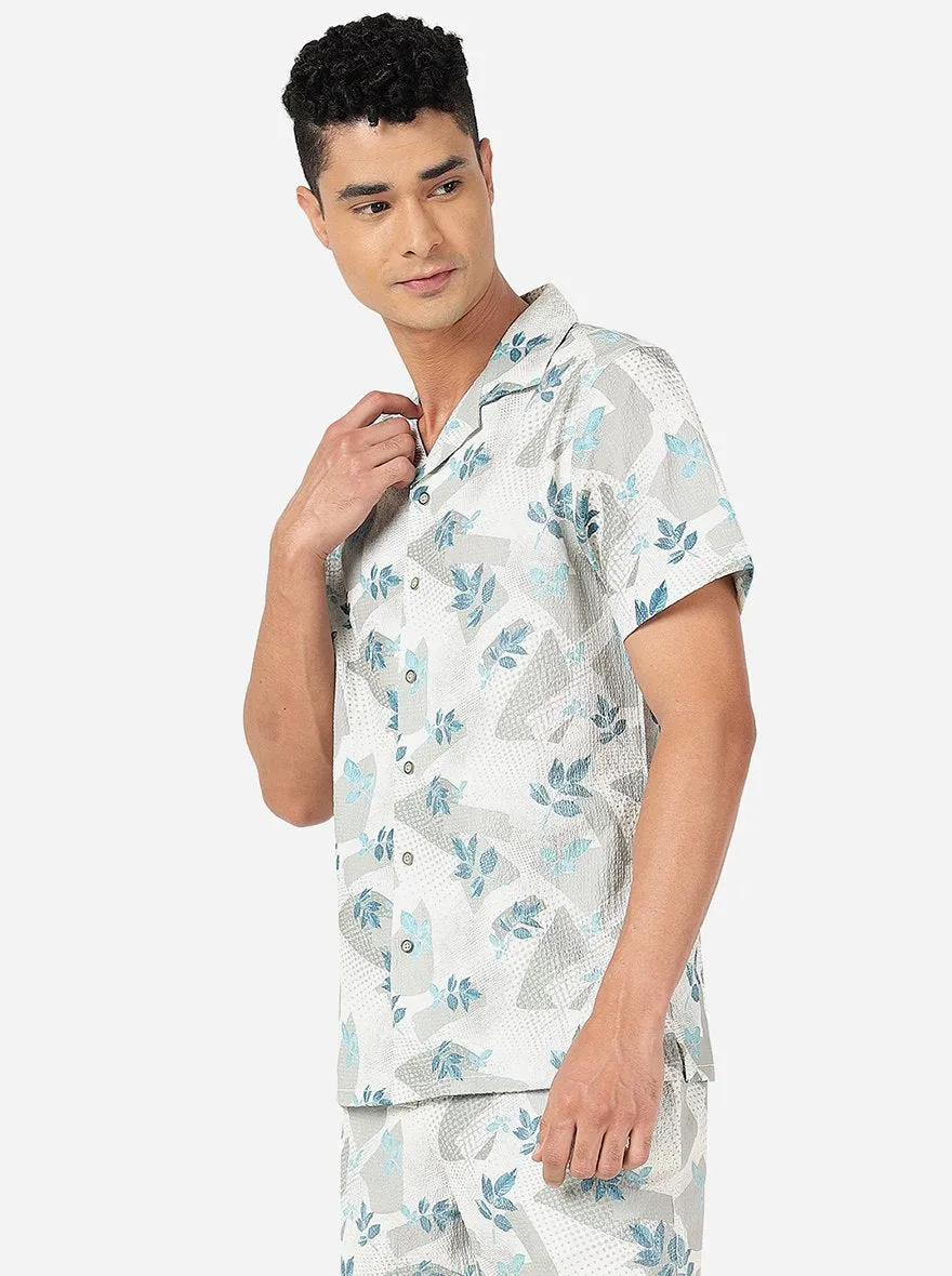 Mint Grey Printed Slim Fit Casual Shirt | JadeBlue