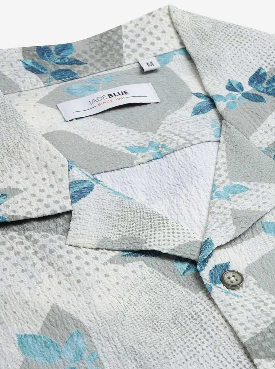 Mint Grey Printed Slim Fit Casual Shirt | JadeBlue