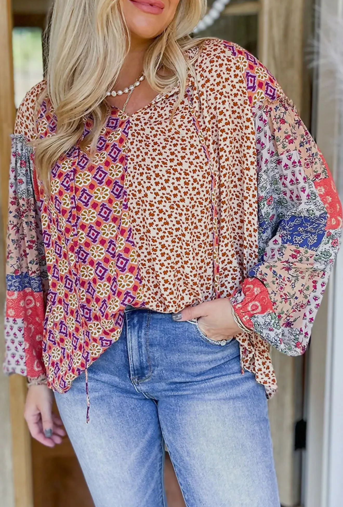Nancy Floral Tied V-Neck Top