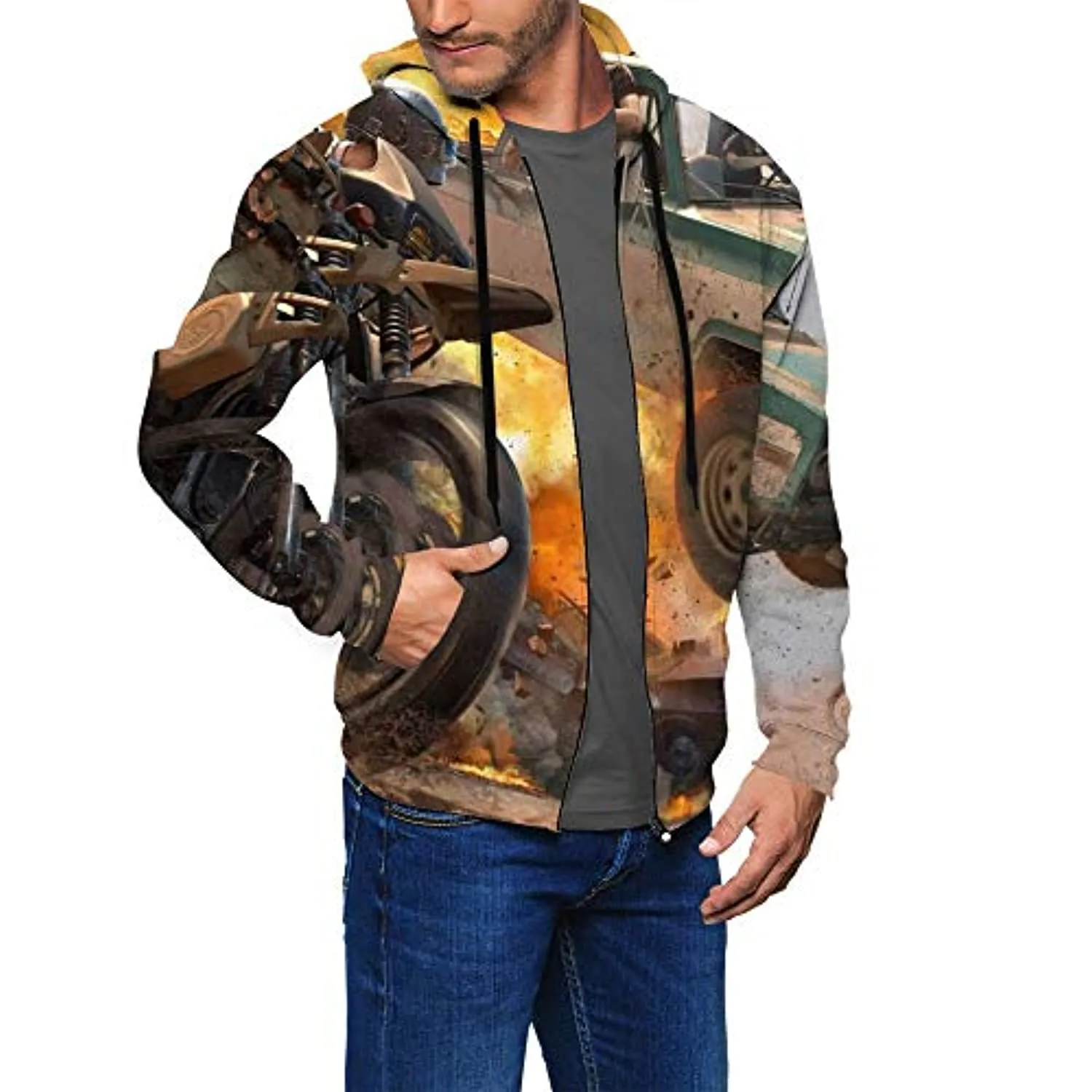 PUBG Hoodies - 3D Print Game Vehicle Zipper Jacket with Pockets