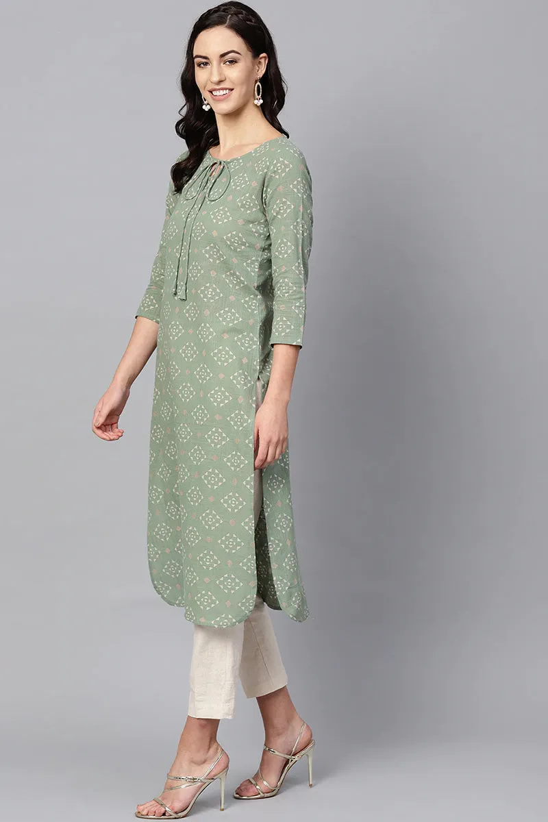 Sea Green Color Printed Trendy Kurti