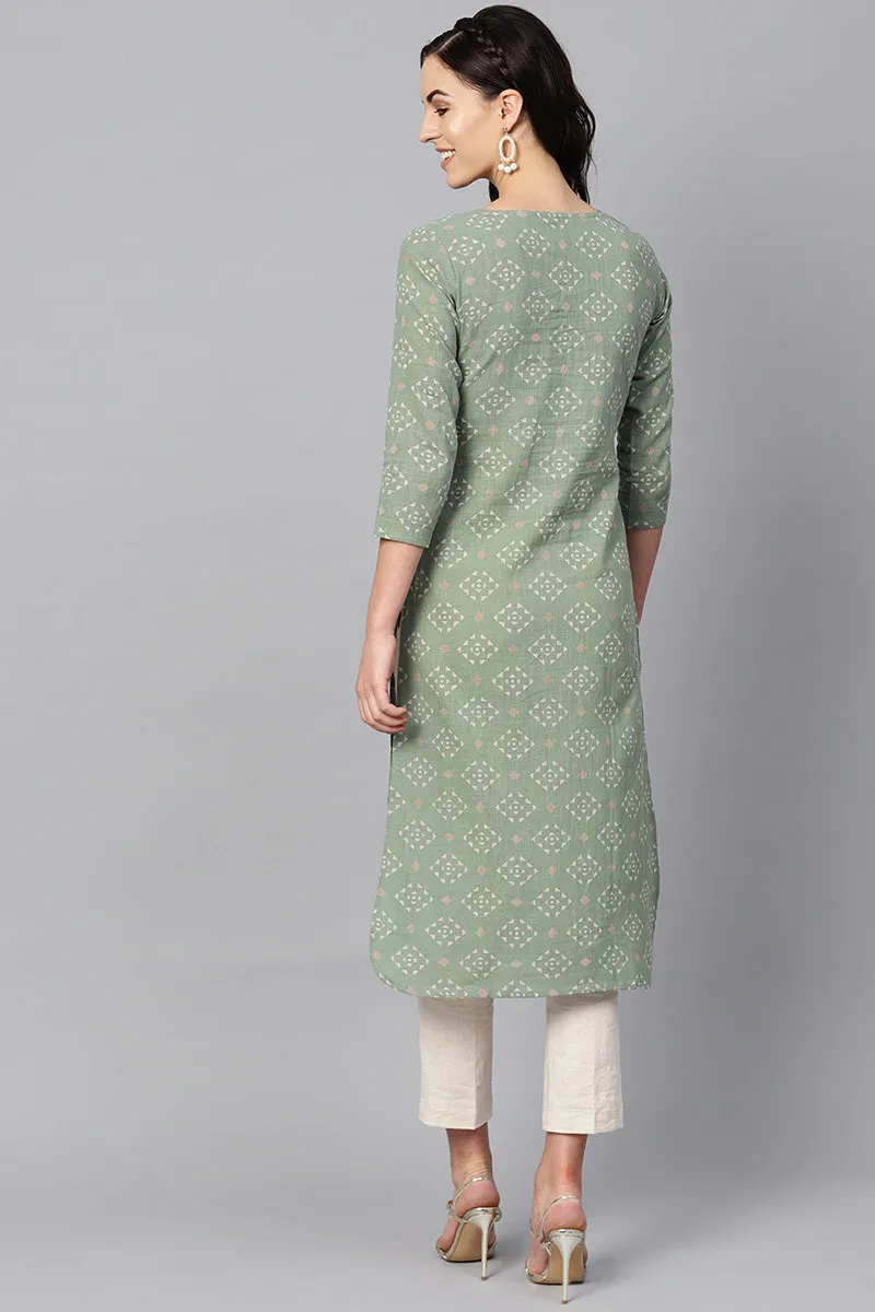 Sea Green Color Printed Trendy Kurti