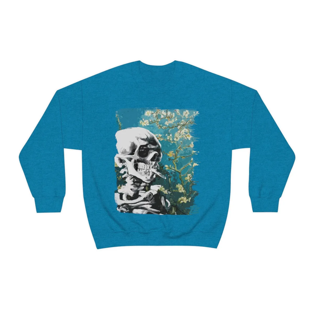 Skull With Burning Cigarette on Cherry Blossom - Van Gogh Tribute | Art Freak Sweatshirt