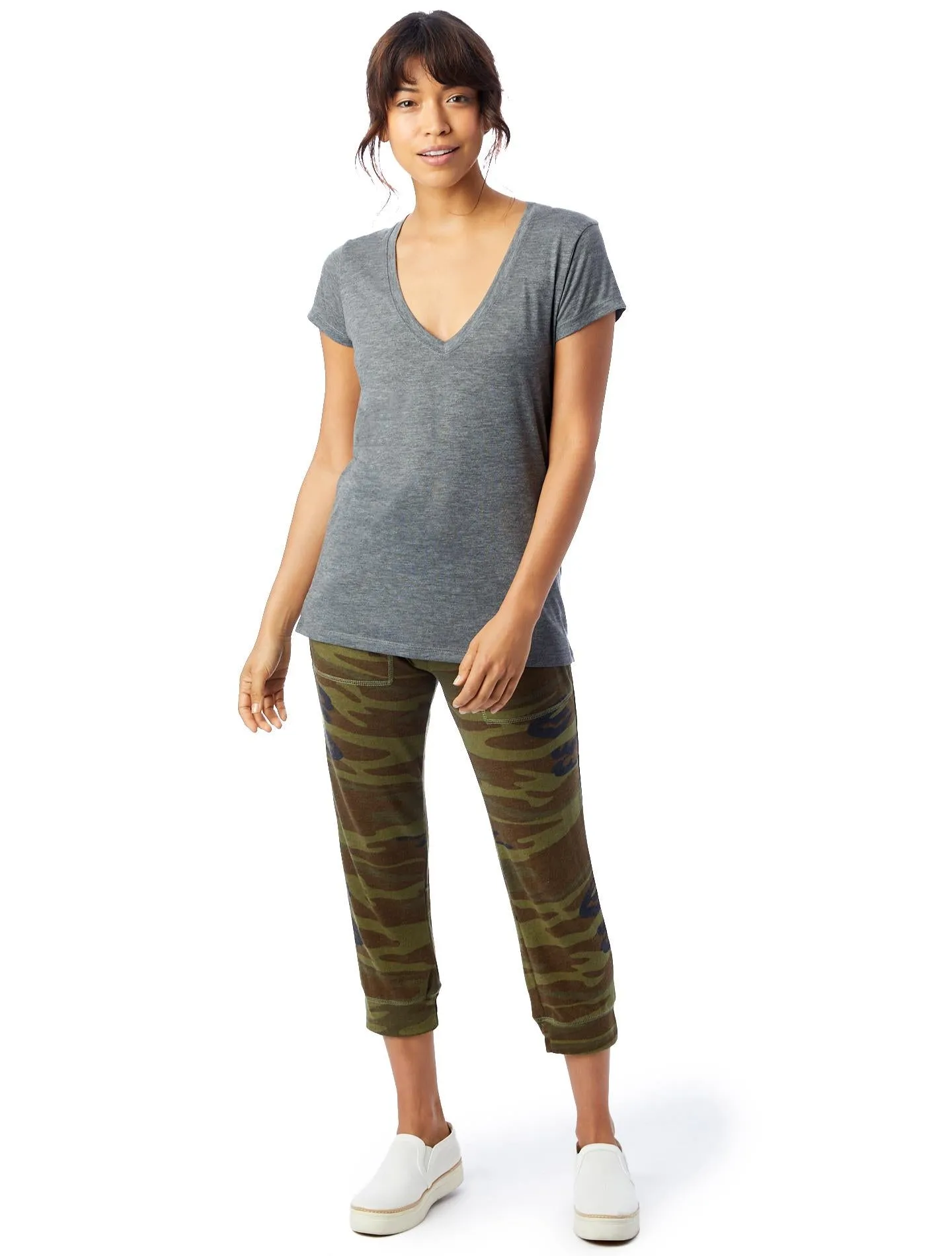 Slinky Jersey V-Neck T-Shirt (Ash Heather)