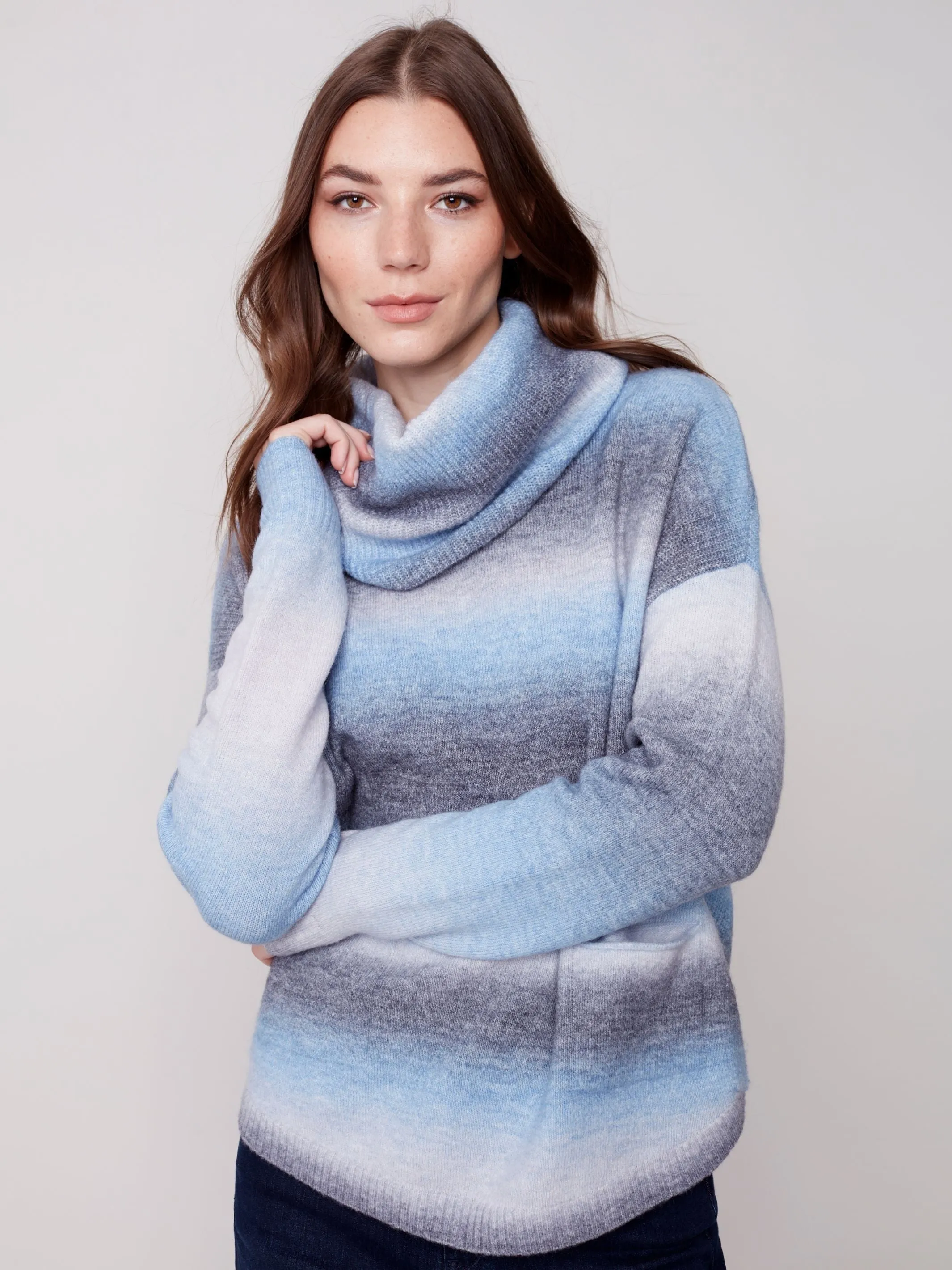 Sweater With Detachable Scarf [Denim Ombre-C2420]