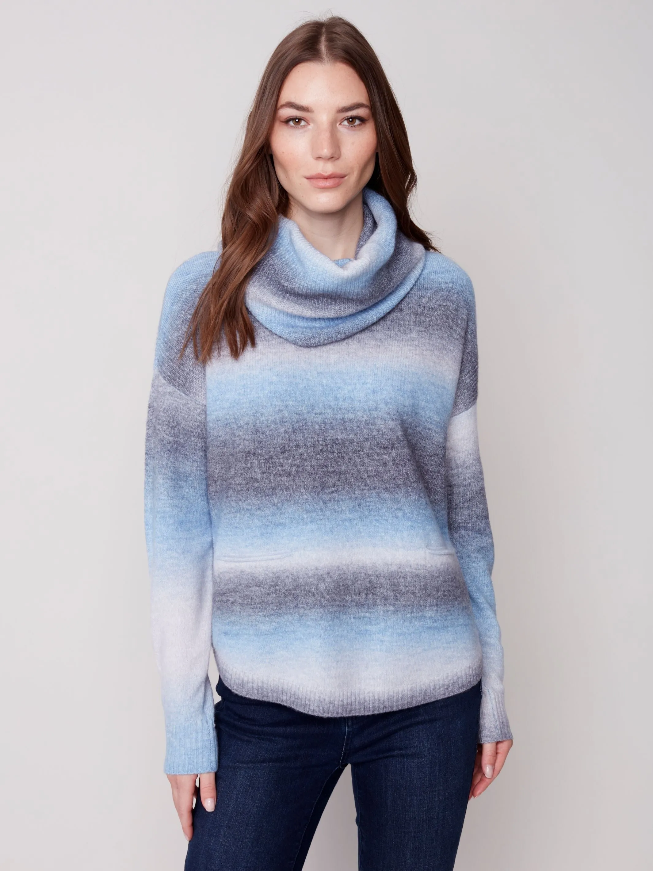 Sweater With Detachable Scarf [Denim Ombre-C2420]