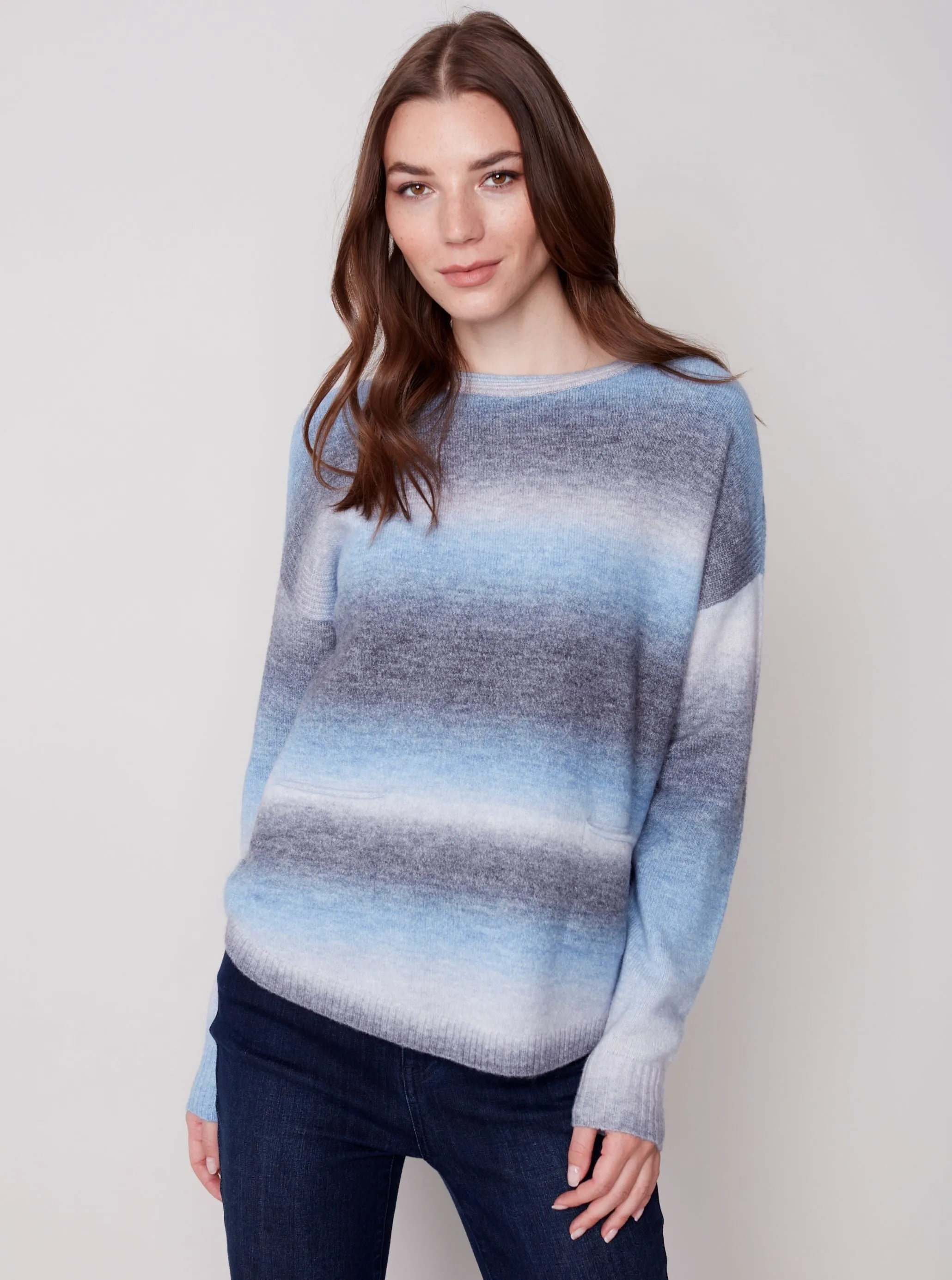 Sweater With Detachable Scarf [Denim Ombre-C2420]