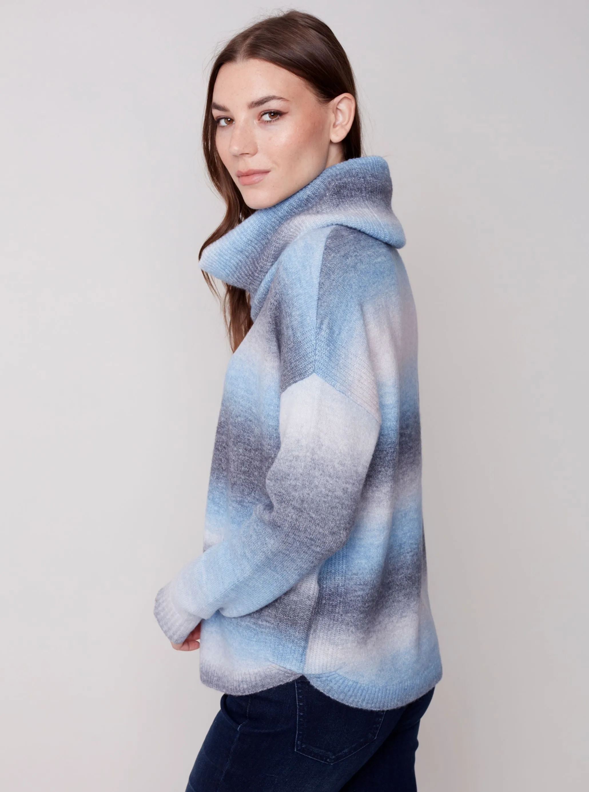 Sweater With Detachable Scarf [Denim Ombre-C2420]