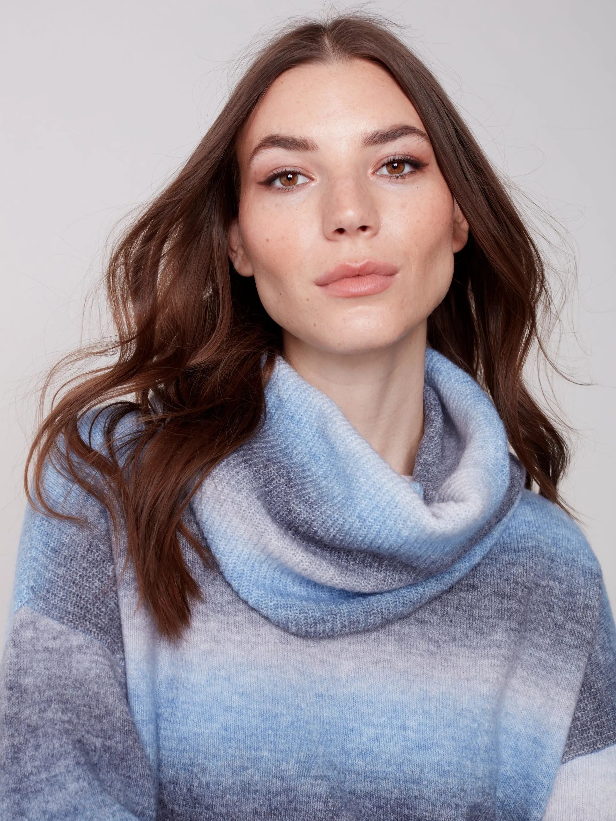 Sweater With Detachable Scarf [Denim Ombre-C2420]