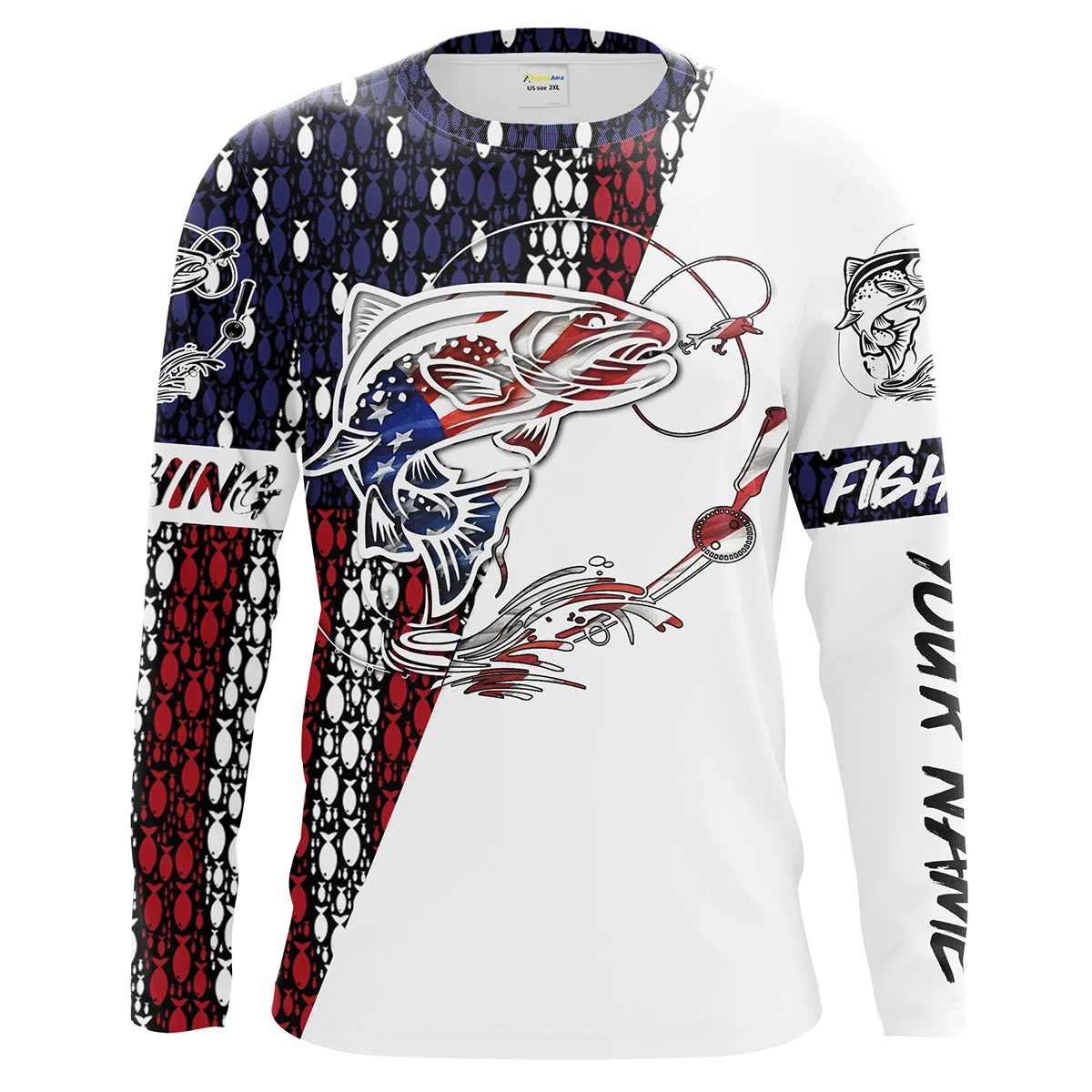 Trout Fishing Patriotic American Flag Long Sleeve Shirts For Fisherman, Personalized Gifts On Christmas
