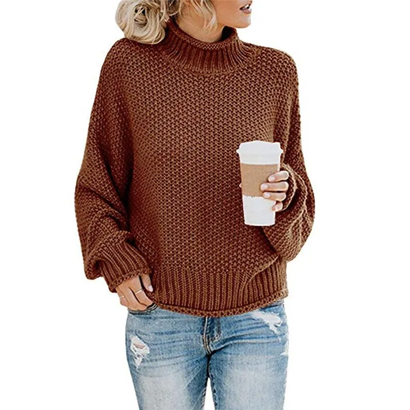 Women Winter Kint Crew Neck Turtleneck Sweater