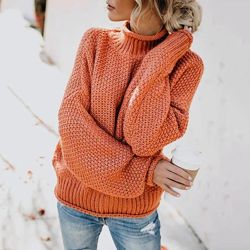 Women Winter Kint Crew Neck Turtleneck Sweater
