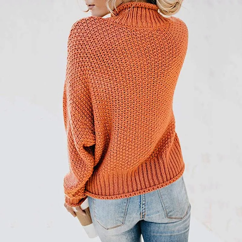Women Winter Kint Crew Neck Turtleneck Sweater