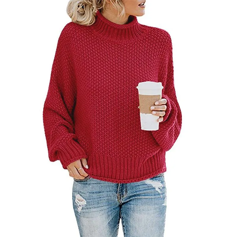 Women Winter Kint Crew Neck Turtleneck Sweater