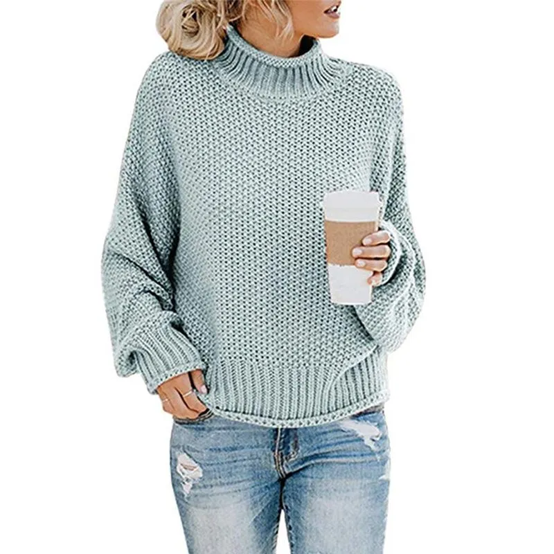 Women Winter Kint Crew Neck Turtleneck Sweater