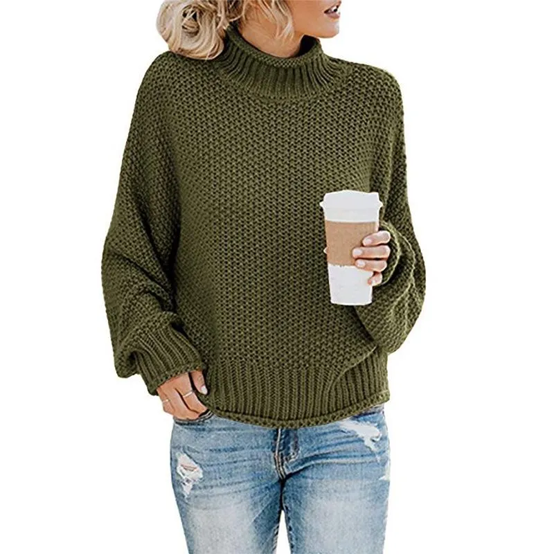 Women Winter Kint Crew Neck Turtleneck Sweater