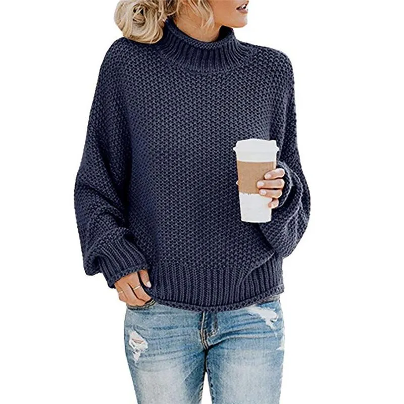 Women Winter Kint Crew Neck Turtleneck Sweater