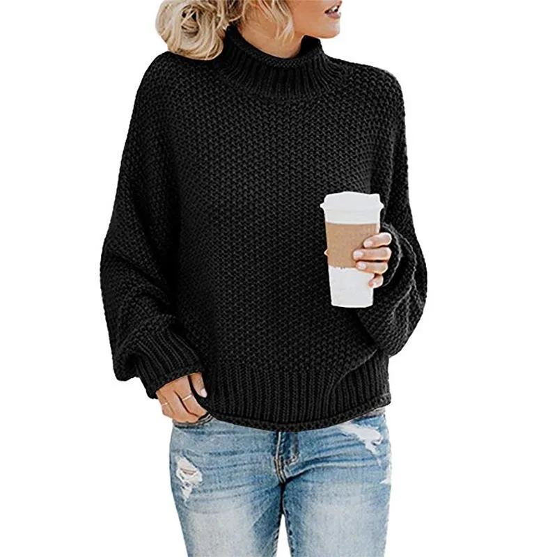 Women Winter Kint Crew Neck Turtleneck Sweater
