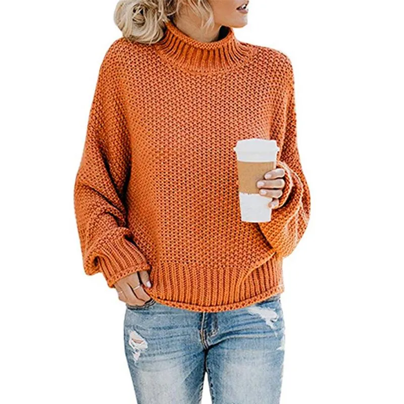 Women Winter Kint Crew Neck Turtleneck Sweater