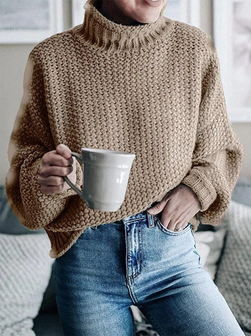 Women Winter Kint Crew Neck Turtleneck Sweater